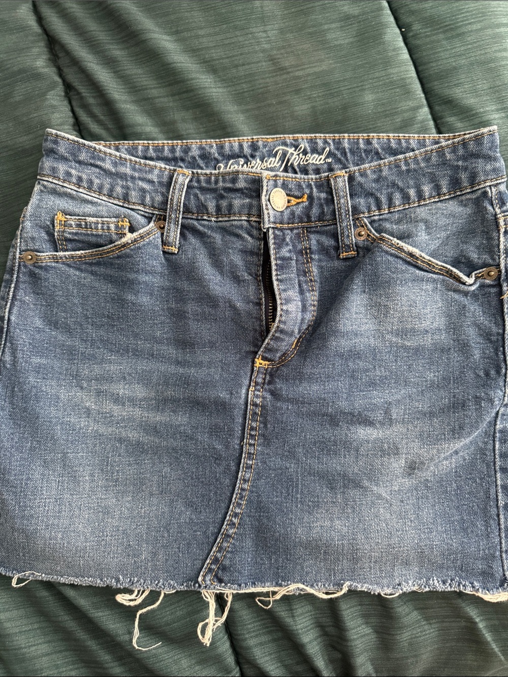 Universal Thread Blue Denim Mini Skirt with Frayed Hem
